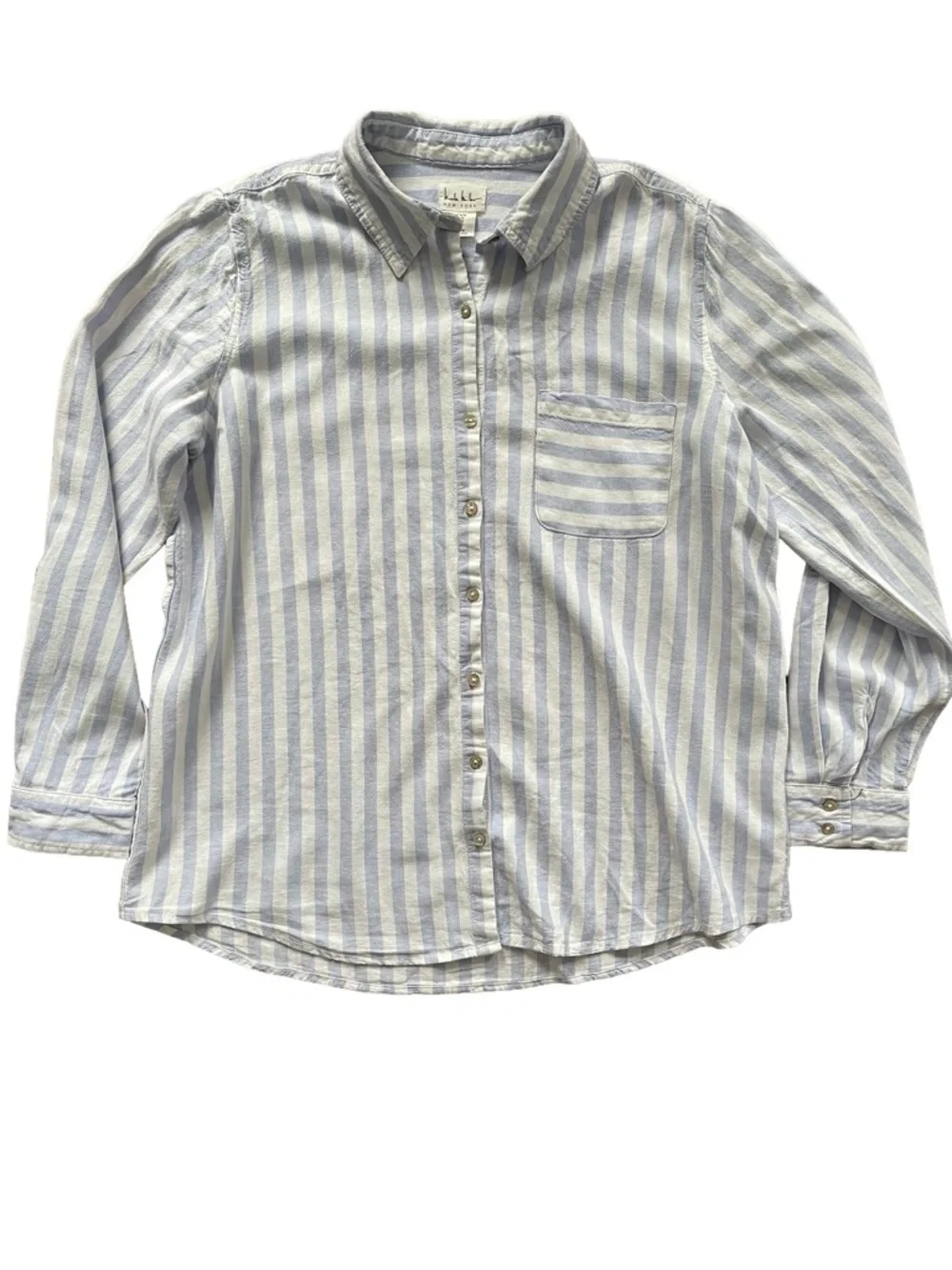 Nicole Miller NY Blue & White Stripe Linen Blend Button Down Shirt - Picture 5 of 9
